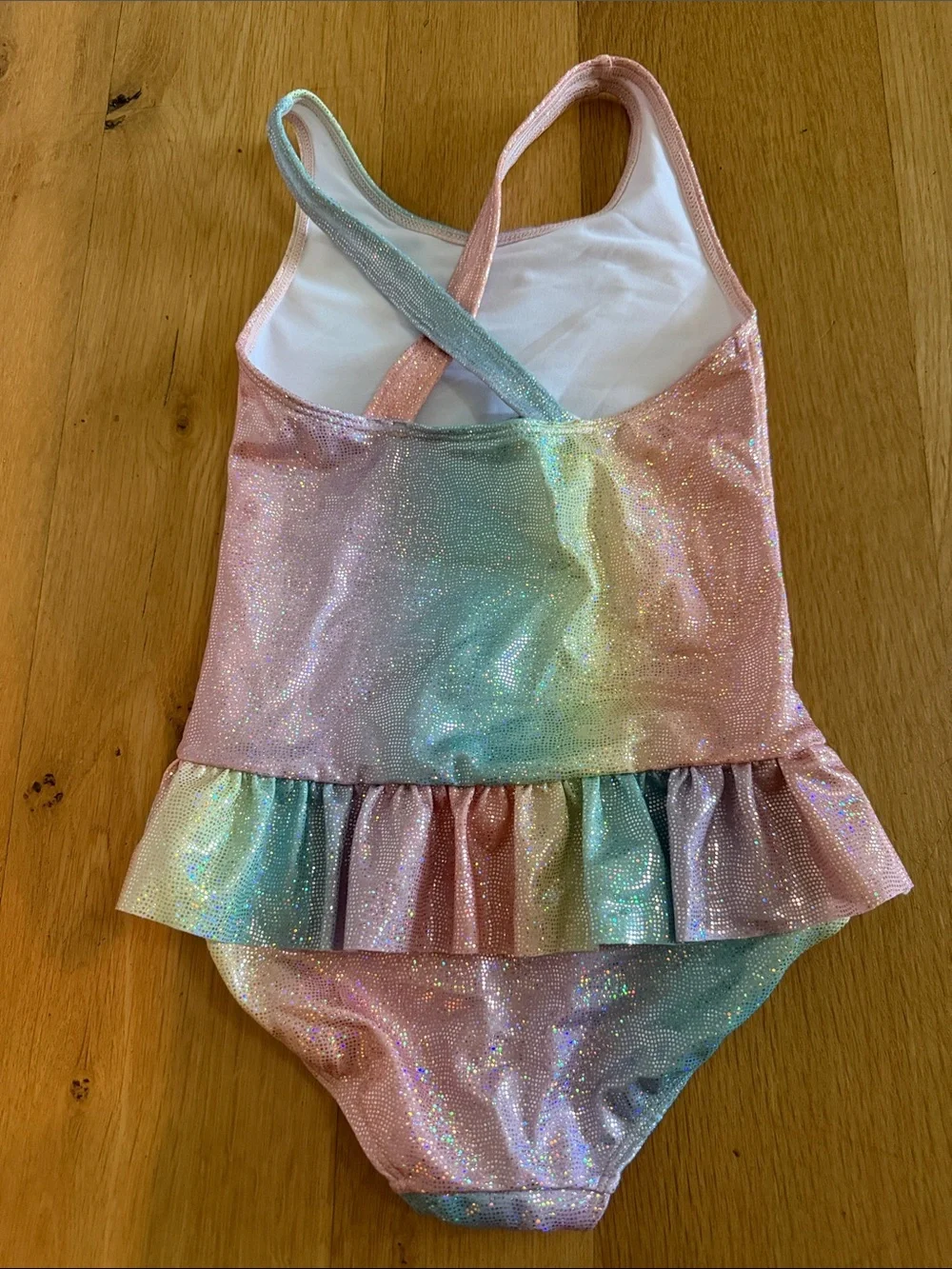 H&M Shimmer Pastel Rainbow Ruffle One-Piece Swimsuit